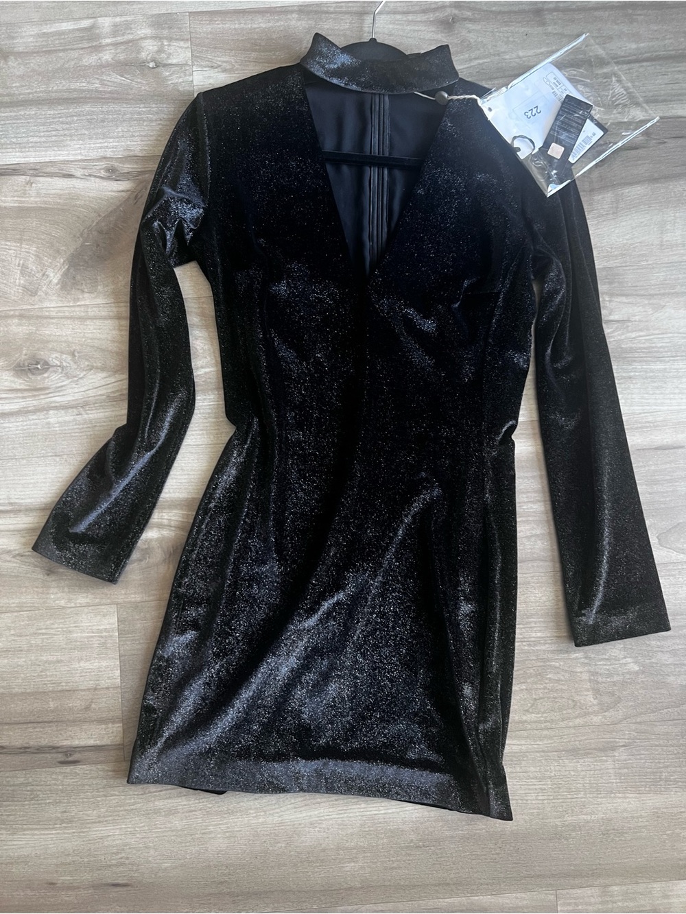 Just Cavalli Black Velvet Long-Sleeve V-Neck Mini Dress